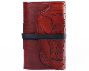 Elephant journal, lined journal, safari animals, elephant, custom journal, leather notebook, travel journal, sketchbook, notebook