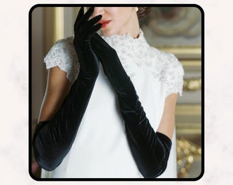 Black Velvet Opera Gloves: Extra Long Evening Dress Gloves
