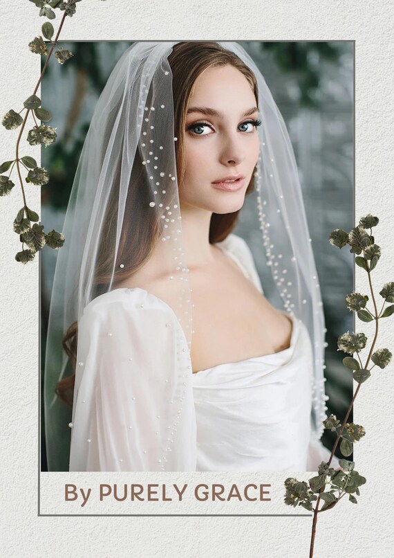 Pearls Bridal Veil – Short Beaded Edge, 1-tier Elbow Length 