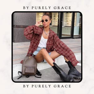 Women&#39;s Oversized Flannel Shirts, Plaid Flannel Shirt With Pocket, Button Up Checked Shacket, Vintage Loose Fit Blouse, Casual Streetwear