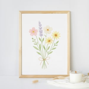 Watercolor Wildflower Wall Art Print – Pastel Floral Botanical Poster, Cottagecore Nature Decor for Bedroom, Multiple Sizes