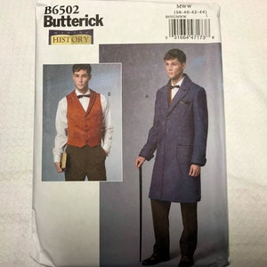 Butterick B6502MQQ Men&#39;s Historical Early 20th Century Coat and Vest Sewing Pattern, Sizes 38-44