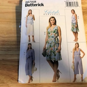 Butterick Sewing Pattern B6568 Misses Top, Sash, Jumpsuit, Skirt. Size 6-8-10-12-14
