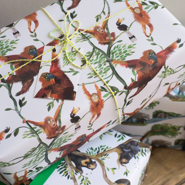 Swinging Orangutans Luxury Gift Wrap Pack - 100% Recycled Wrapping Paper