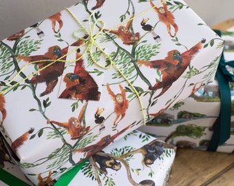 Swinging Orangutans Luxury Gift Wrap Pack - 100% Recycled Wrapping Paper