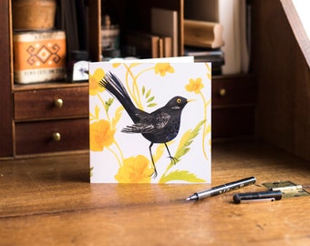 Blackbird and Buttercups Greetings Card