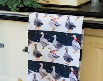 Christmas Geese Organic Cotton Tea Towel