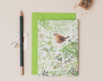 Chamomile Wren Greetings Card / Note Card