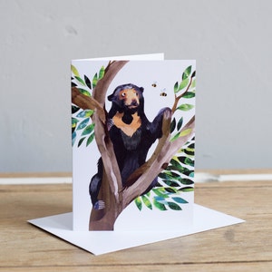 Carte de voeux Ours solaire et abeilles