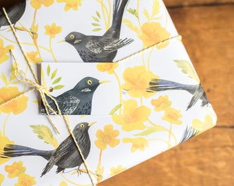 Blackbirds and Buttercups Luxury Gift Wrap Pack - 100% Recycled Wrapping Paper