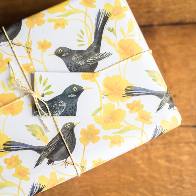 Blackbirds and Buttercups Luxury Gift Wrap Pack 100% Recycled Wrapping Paper image 1