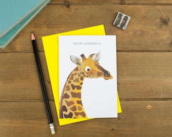 Giraffe Greetings Card - 'You're Wonderful', Eco Friendly, Recycled Card