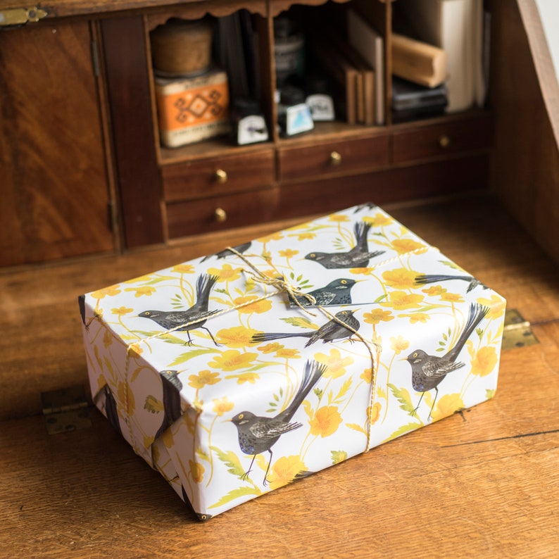 Blackbirds and Buttercups Luxury Gift Wrap Pack 100% Recycled Wrapping Paper image 3