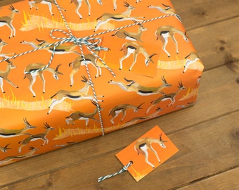 Pacote de embrulho de presente de luxo Galloping Gazelles - 100% reciclado, papel de embrulho Safari