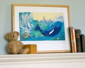 Whale in the Waves Illustration Print