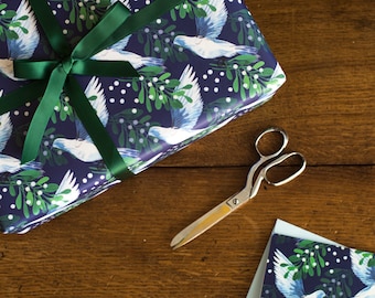 Mistletoe Dove Luxury, Christmas Gift Wrap Pack - 100% Recycled Wrapping Paper