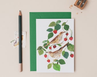 Strawberry Song Birds Greetings Card / Note Card