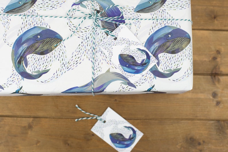 Whales in the Water Luxury Gift Wrap Pack 100% Recycled Wrapping Paper image 1
