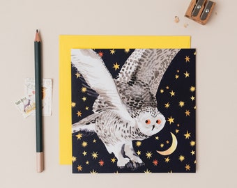 Starry Snowy Owl Greetings Card