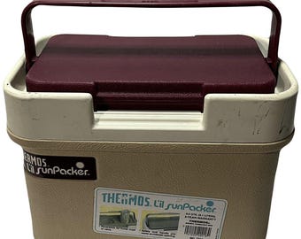 Vintage Thermos L'il SunPacker Cooler | Burgundy Beach Pool 6.5 Qt Lock Lid