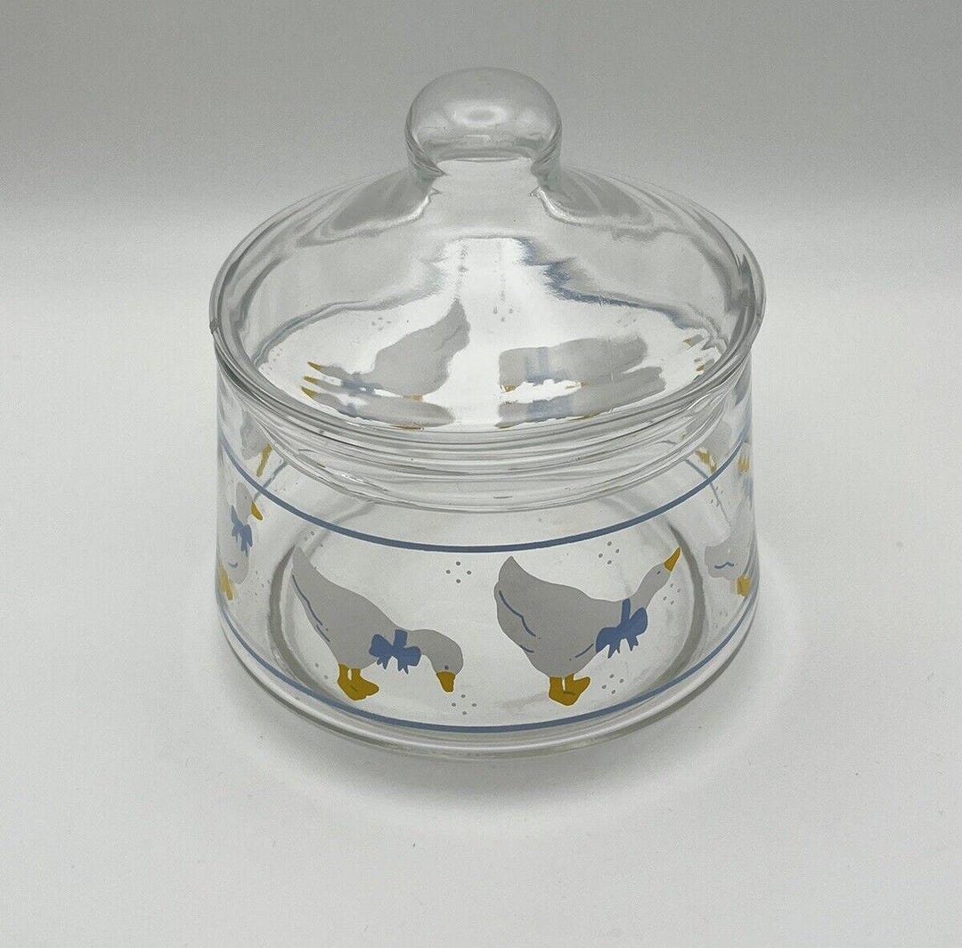 Vintage Anchor Hocking Geese Clear Glass Sugar/candy Bowl Dish W/ Lid ...