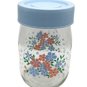 Rose vintage de 1 L en verre Carlton avec couvercle bleu | Boîte en verre Rose victorienne
