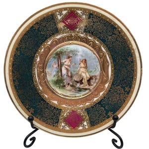 Antique Austrian Royal Vienna Style 9&quot; Hand Painted Porcelain Plate Sappho Gilt