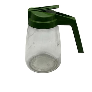 Vintage Federal Housewares  Glass Syrup Dispenser Pitcher Green Lid Chicago USA