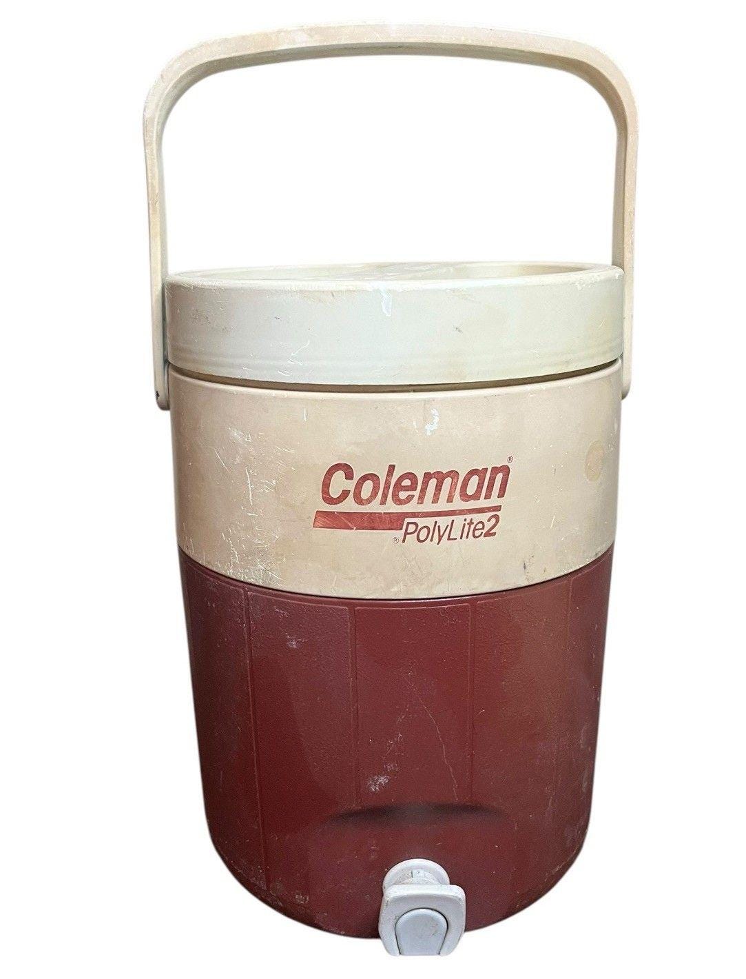 Vtg Coleman Polylite Maroon White Gallon Jug Dual Spout Handle