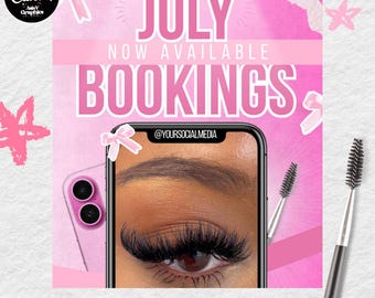 Juli Buchungsflyer für Hair Stylisten, Lash Techs & MUA Instagram Template Flyer