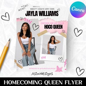 Flyer rose de la reine des retrouvailles, votez HOCO (modifiable sur toile)