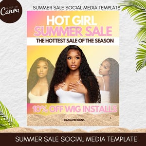 Hot Summer Sale Flyer Bearbeitbare Canva Instagram Vorlagen Digital Marketing Flyer für Hair Stylists, Lash Techs & MUA