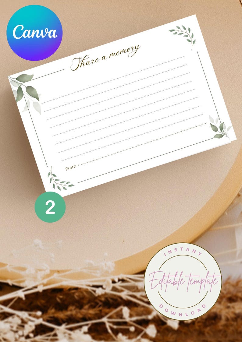 Memory Table Template, Share a Memory Card, Celebration of Life Sign ...