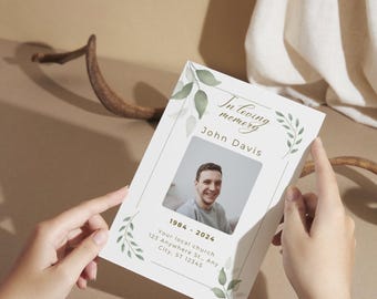 Editable Funeral Invitation Template, Celebration of Life, Memorial Service Invitation, In memory of, Green Funeral Template Announcement