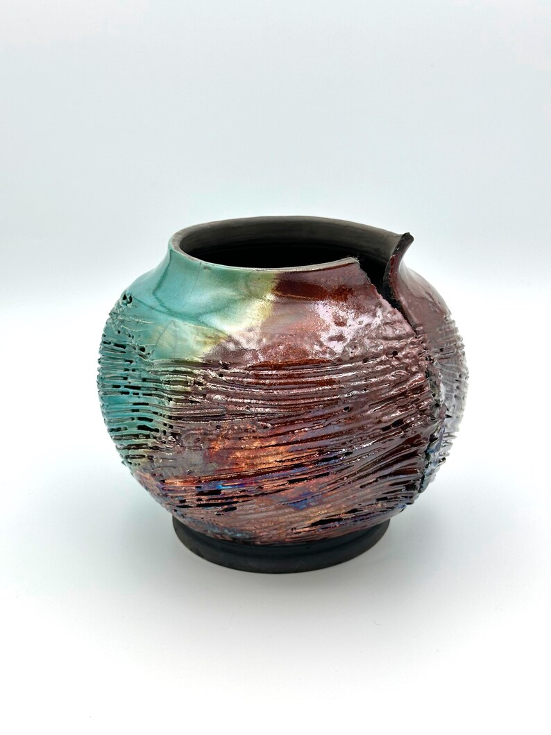 Textured Raku Vase | Raku Pottery| Copper and Blue Vase | Copper Vase ...