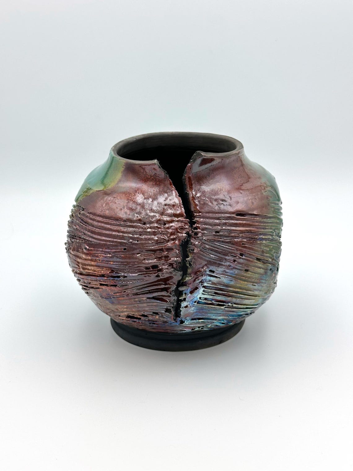 Textured Raku Vase | Raku Pottery| Copper and Blue Vase | Copper Vase ...