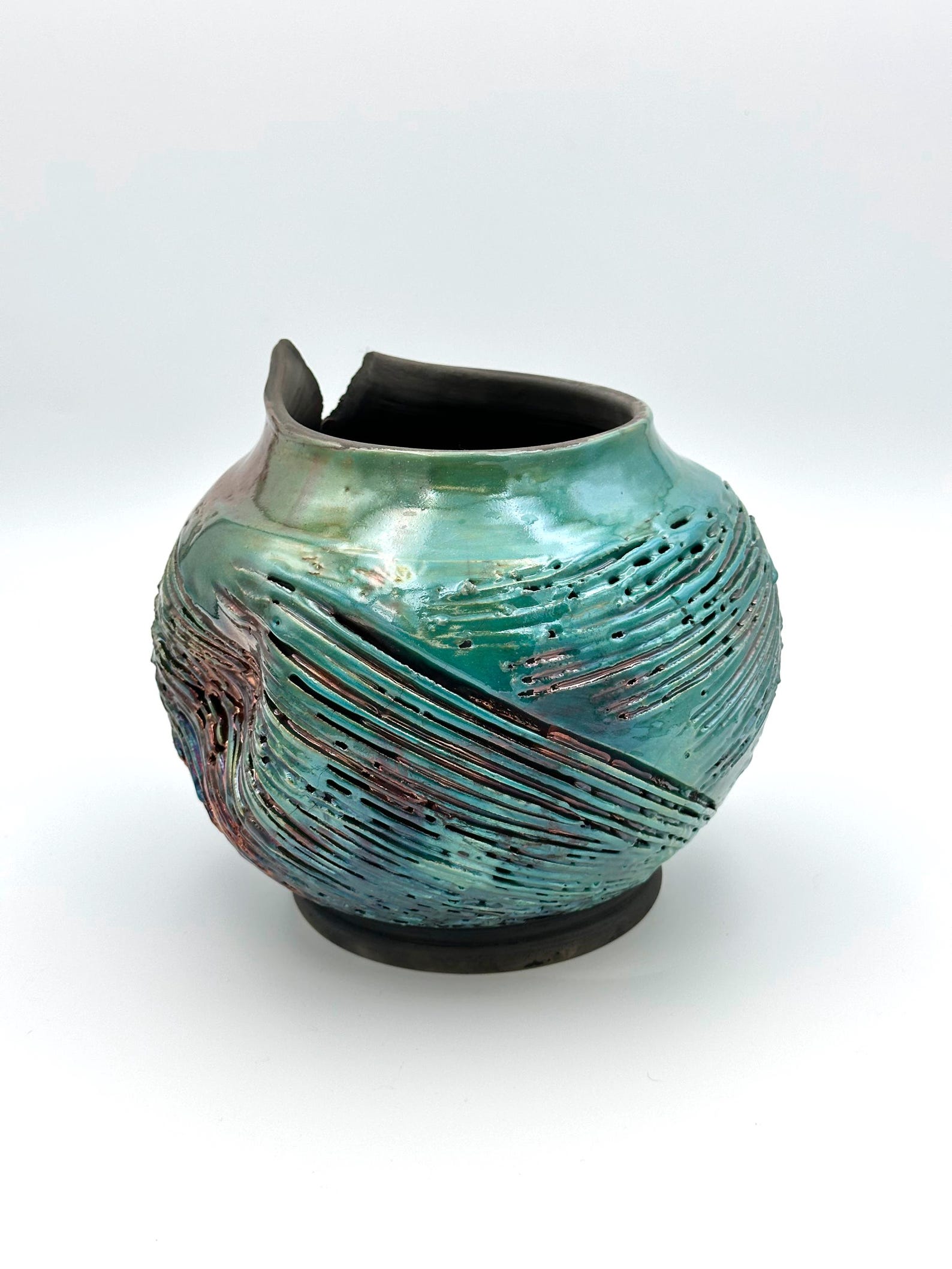 Textured Raku Vase | Raku Pottery| Copper and Blue Vase | Copper Vase ...