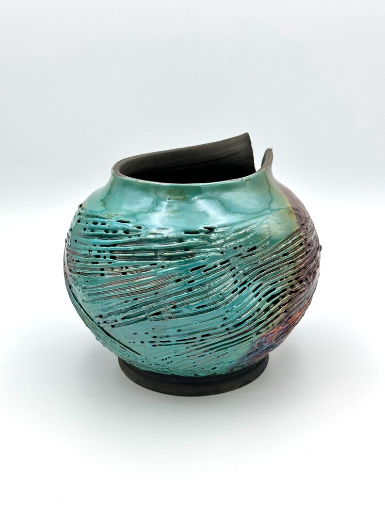 Textured Raku Vase | Raku Pottery| Copper and Blue Vase | Copper Vase ...