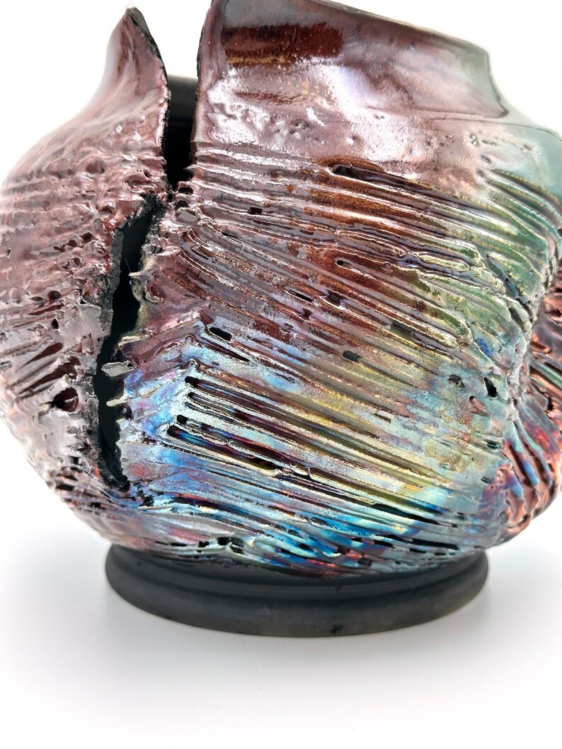 Textured Raku Vase | Raku Pottery| Copper and Blue Vase | Copper Vase ...