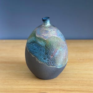 Raku Fired Stoneware Vase: Handmade Cosmic Starry Glaze Pottery