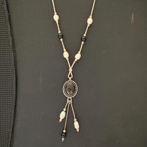 Collier vintage en argent sterling et perles d'onyx