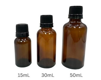 Amber Glass Bottles - Boston Round Tamper Evident Finish - 15mL - 30mL - 50mL