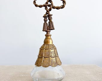Vintage 8in Perfume Bottle Brass Gold Ormolu Ribbon Bow Tassel NO Dauber