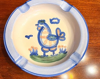 MA Hadley Pottery 7in Chicken Rooster Ashtray Trinket Candy Dish Signed Vintage