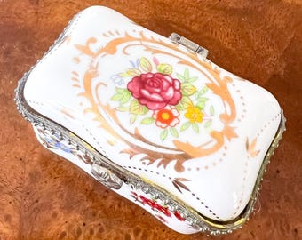 Porcelanas LF Vintage Trinket Box Victorian Porcelain Cameo Enamel Metal Flowers