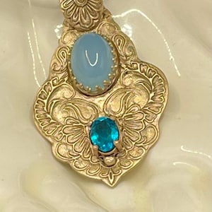 Bronze Aqua Onyx Necklace Pendant Art Nouveau Inspired Jewelry Handmade Bronze Clay Jewelry Chakra Jewelry Mother&#39;s Day Valentines Day Gift