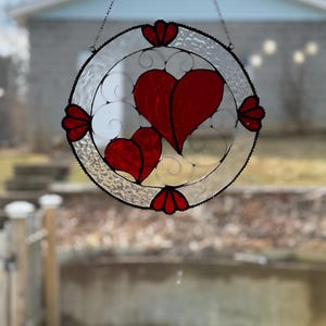 Red Hearts Love Suncatcher  Stained Glass Window Hanging Rainbow Color Heart Valentine Gift for Her Him Heart Decor Valentines Day gift.