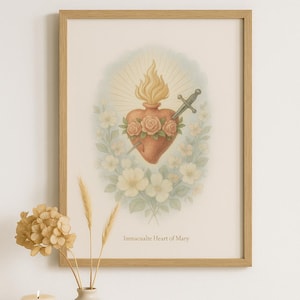 Clipart PNG del Inmaculado Corazón de María, descarga digital católica para diseño de tazas, arte devocional mariano, archivo de sublimación religiosa vintage