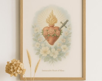 Immaculate Heart of Mary PNG Clipart, Catholic Digital Download for Mug Design, Marian Devotional Art, Vintage Religious Sublimation File