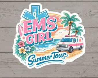 Pegatina de la gira de verano de EMS Girl / Calcomanía retro de ambulancia playera / Vinilo de primeros auxilios